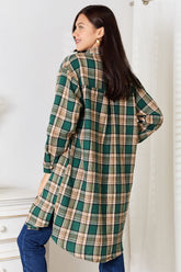 Mandy Plaid Collared Neck Long Sleeve Shirt OutfitFlow